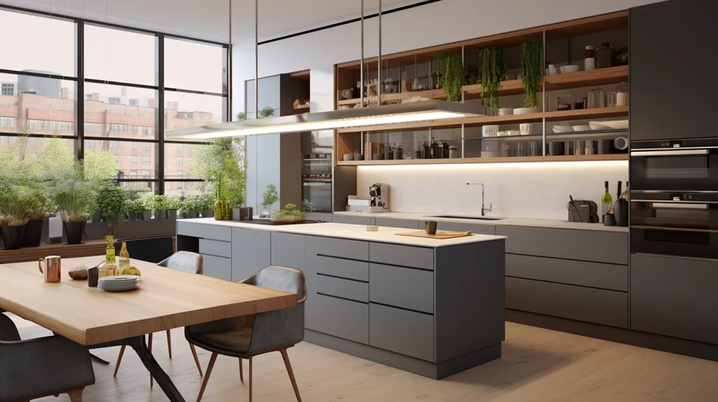 Modern kitchen with matte finishes and greenery showcasing top kitchen renovation trends in Campbellford by Renossance.