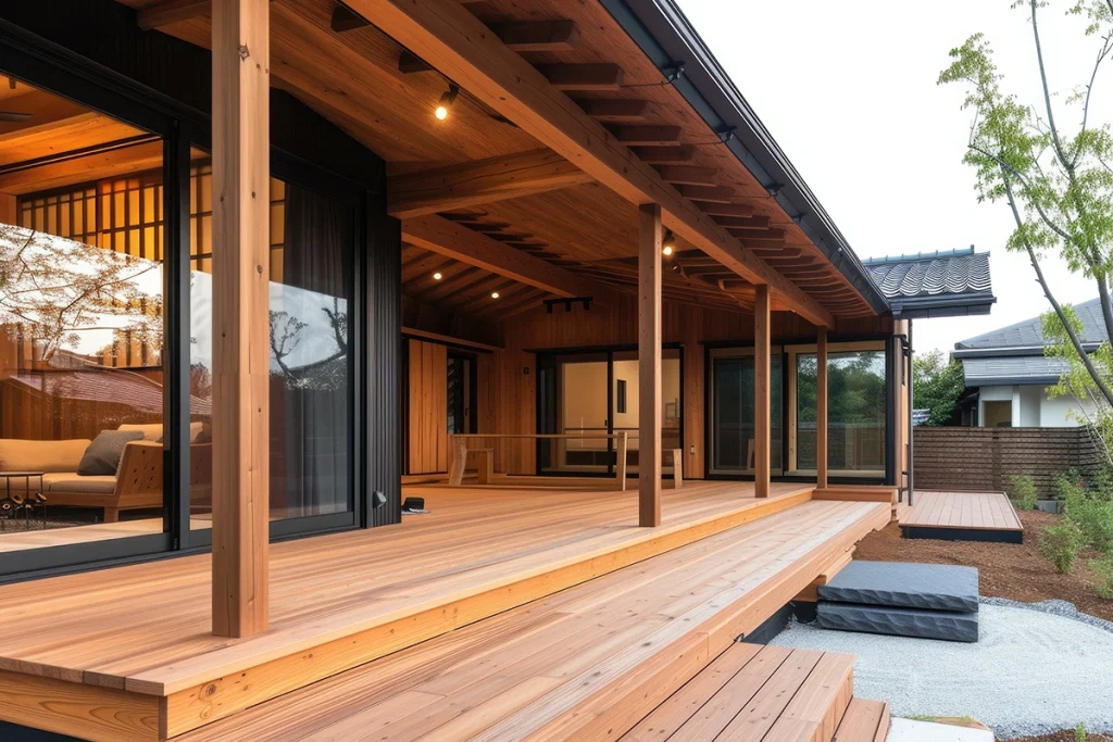 Modern covered deck with warm wood tones – Trent Hills deck repair experts