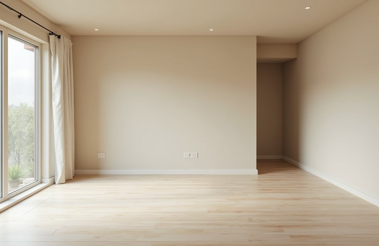 quality drywall installation in Campbellford by Renossance showing finished smooth beige walls with natural light from large window
