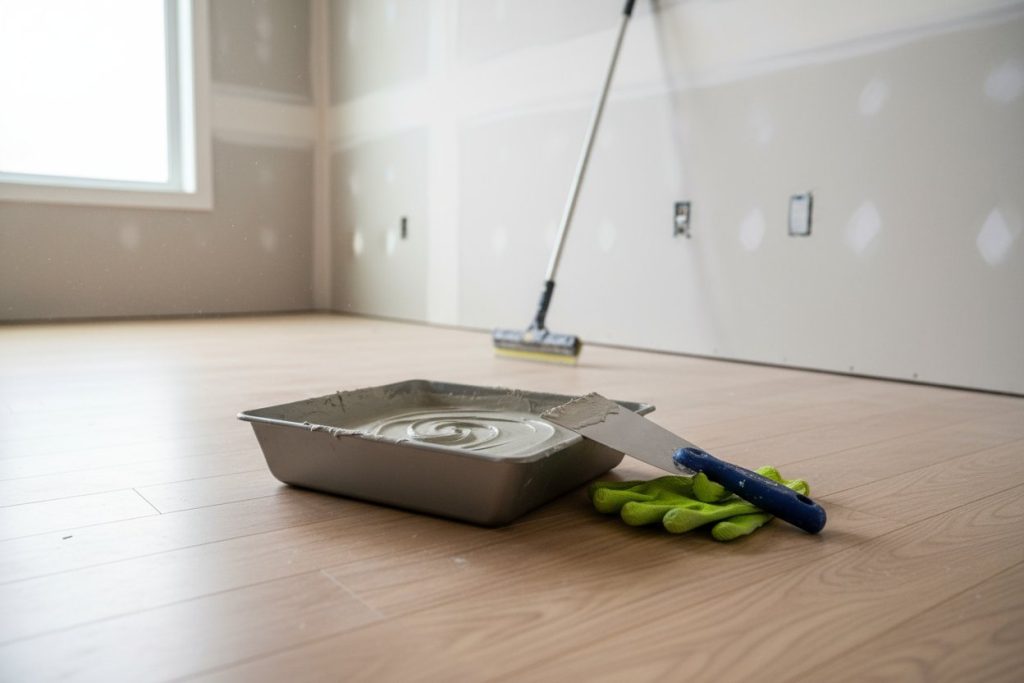 drywall repair in Trent Hills by Renossance showing compound tray and tools ready for wall finishing