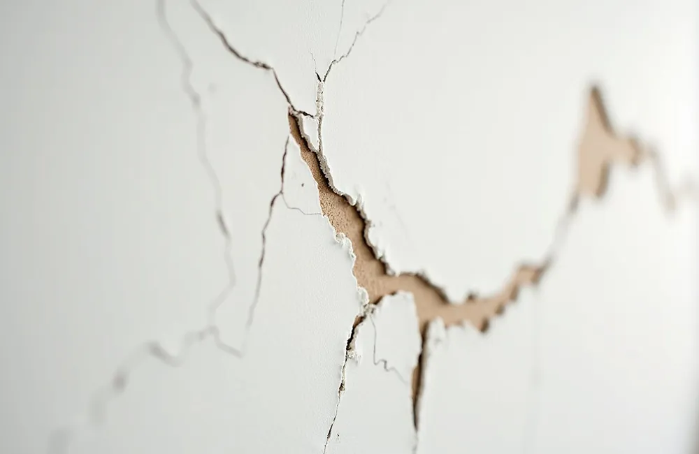 drywall repair in Trent Hills showing cracked wall surface before Renossance restoration work