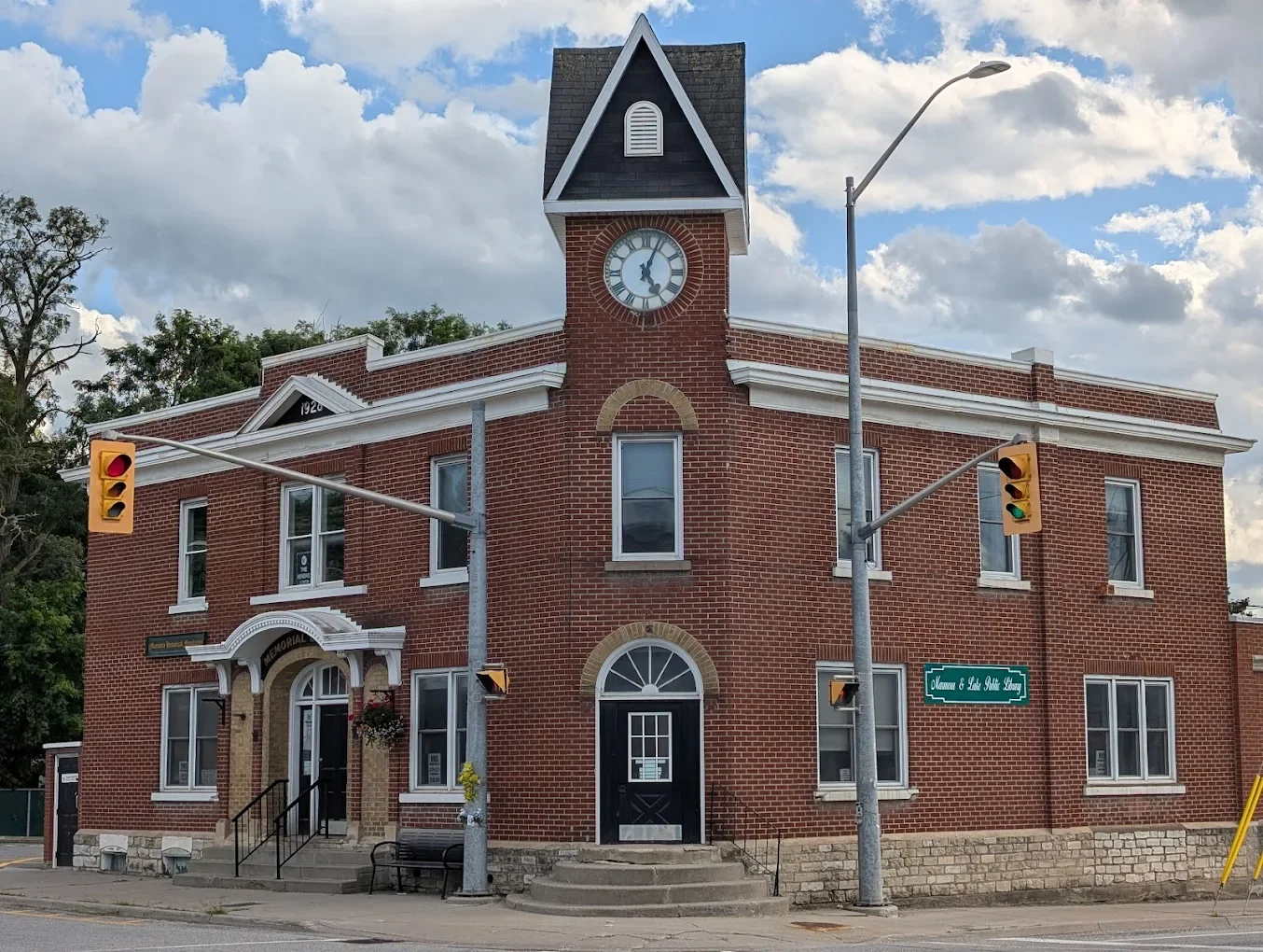 Historic Marmora and Lake Public Library brick building with clock tower in Marmora ON – Renossance