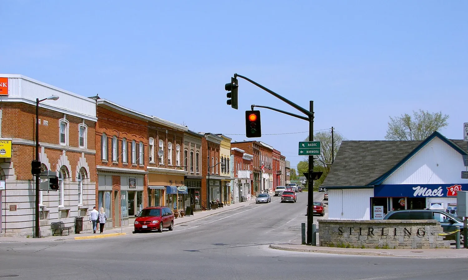Historic downtown Stirling ON main street with brick storefronts by Renossance