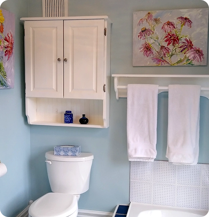 Classic bathroom with blue floor tiles and white wall cabinet – Bathroom Renovations Campbellford, ON by Renossance