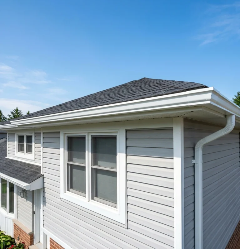Seamless eavestrough along the full roofline of a residential home in Trent Hills, ON by Renossance
