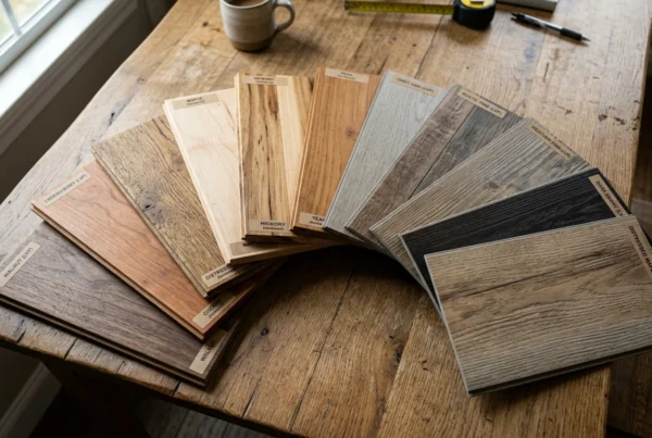Hardwood and vinyl plank flooring samples by Renossance