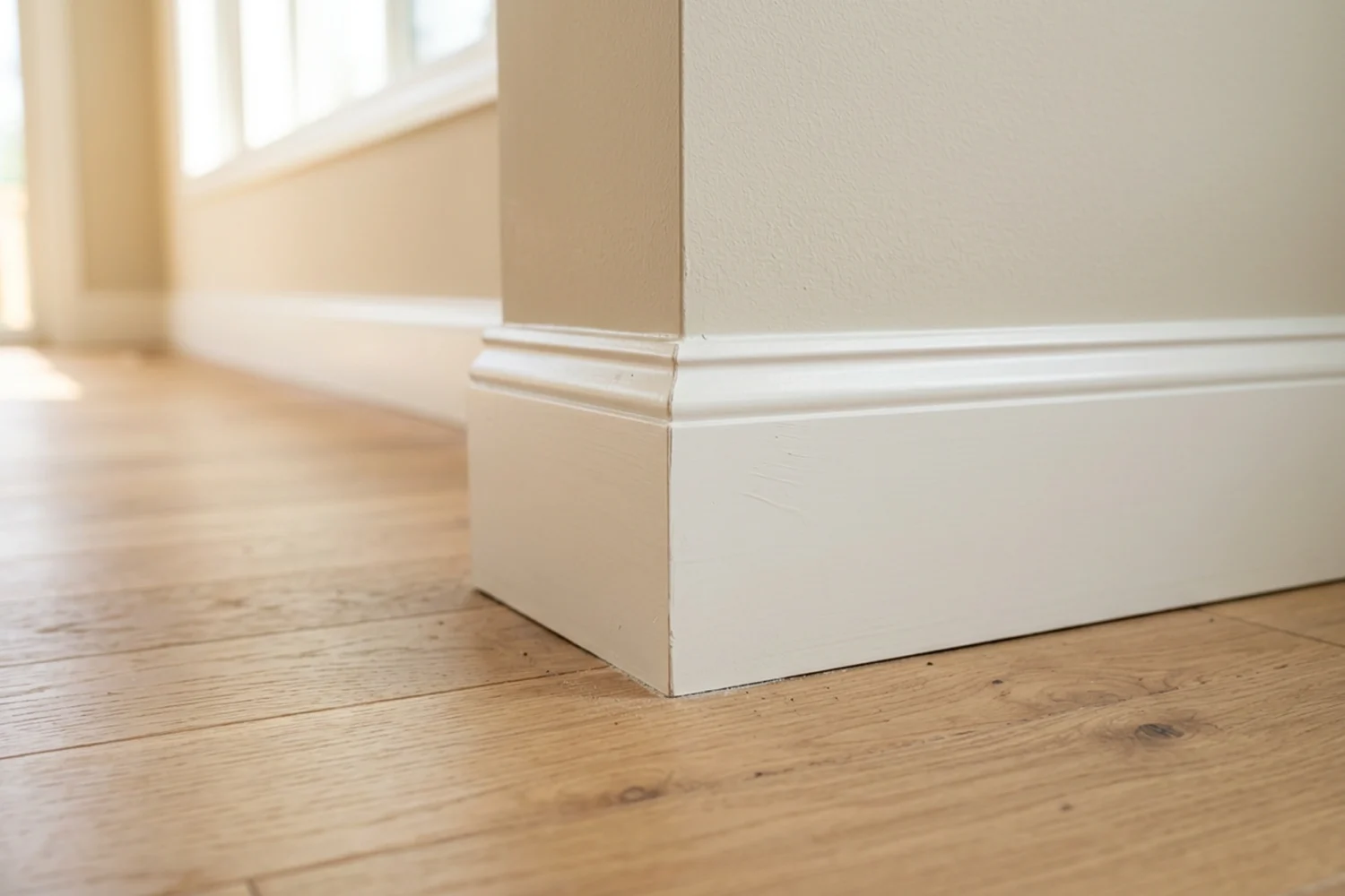 Finished baseboard trim corner installation by Renossance